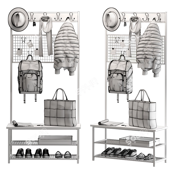 Industrial Shoe Rack Bench Shelf 3D model image 2