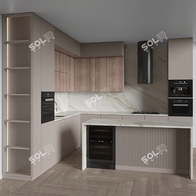 Modern Kitchen Set with Appliances 3D model image 1