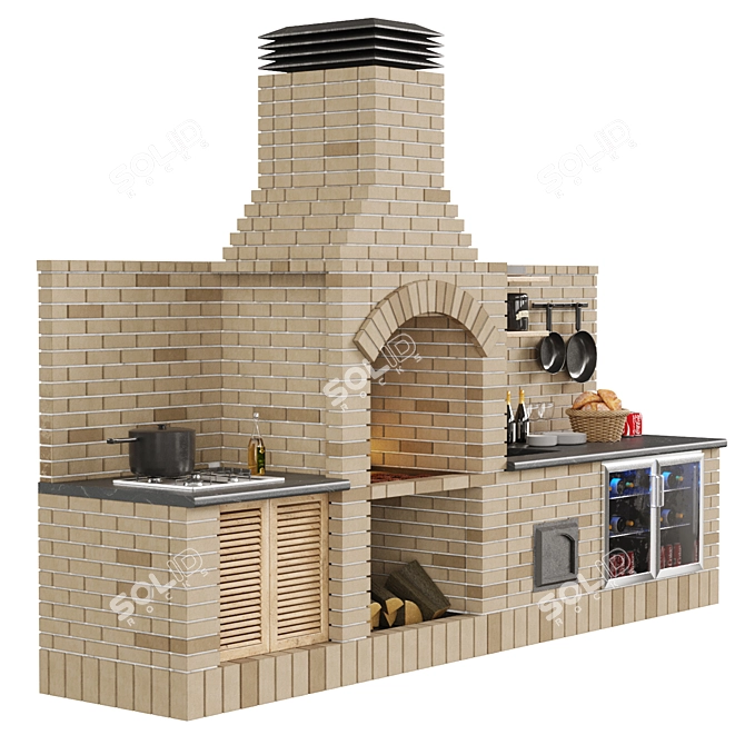 Outdoor Brick Barbecue Set 3D model image 3