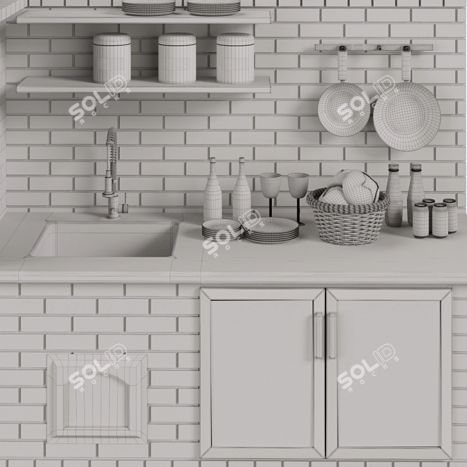 Outdoor Brick Barbecue Set 3D model image 6