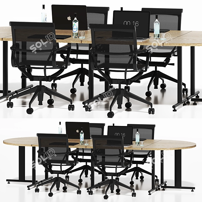 Modern Black Office Table Set 3D model image 1