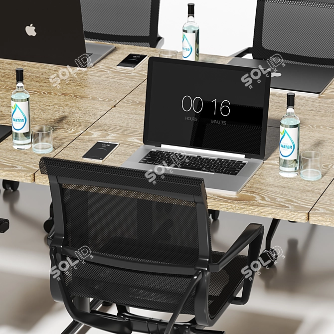 Modern Black Office Table Set 3D model image 2