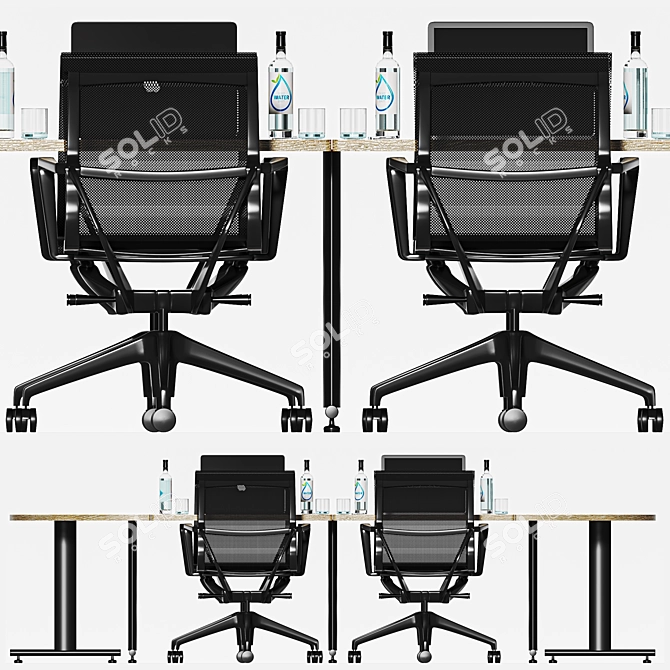 Modern Black Office Table Set 3D model image 3