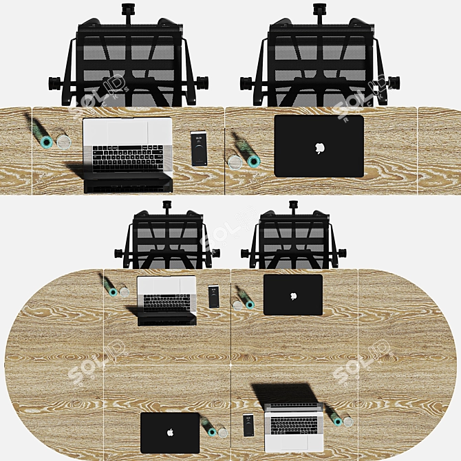 Modern Black Office Table Set 3D model image 4