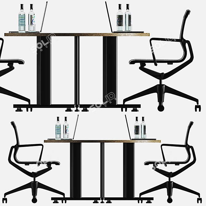 Modern Black Office Table Set 3D model image 5