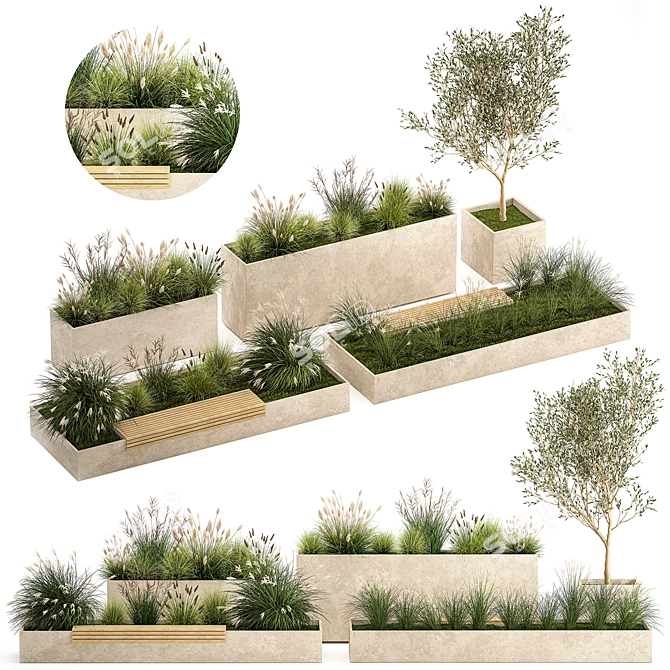 Urban Greenery Collection: Plants & Benches 3D model image 1