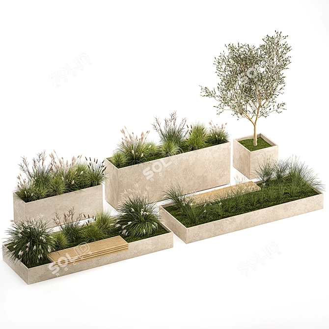 Urban Greenery Collection: Plants & Benches 3D model image 2