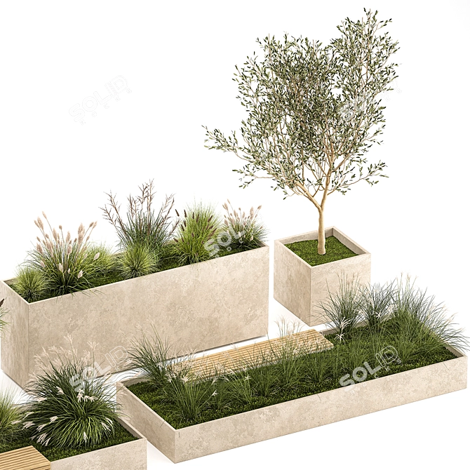 Urban Greenery Collection: Plants & Benches 3D model image 6