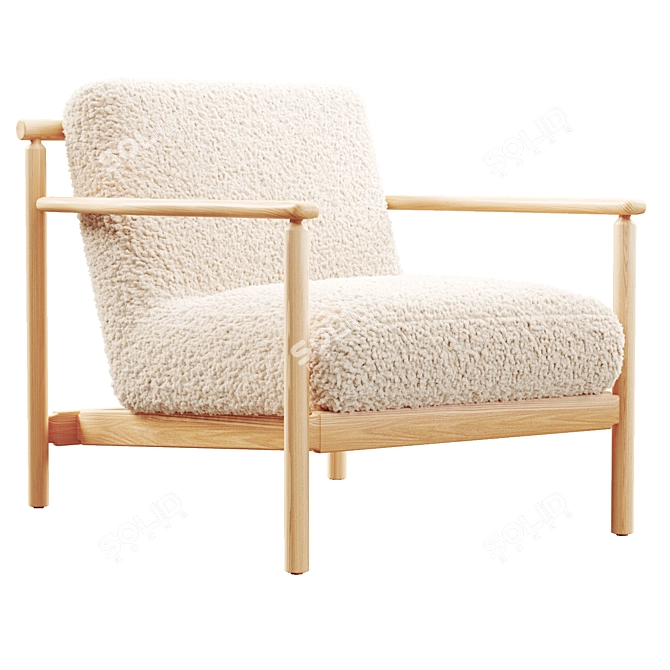 Nordic Shearling Oak Armchair 3D model image 1