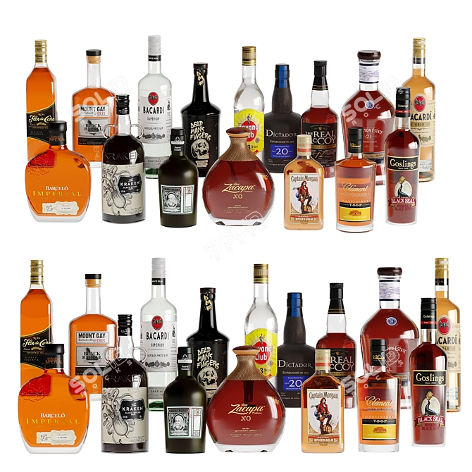 Variety Alcoholic Bottles 40: Gin, Rum, Cognac 3D model image 3