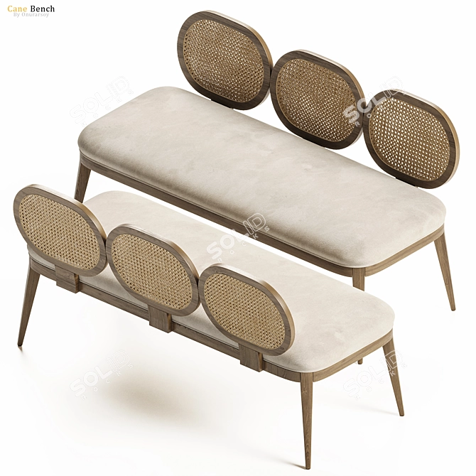 Stylish Grier Cane Bench 3D model image 3