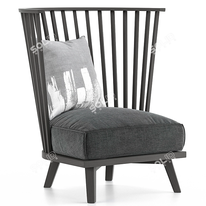 Gray Armchair with Wooden Frame 3D model image 1