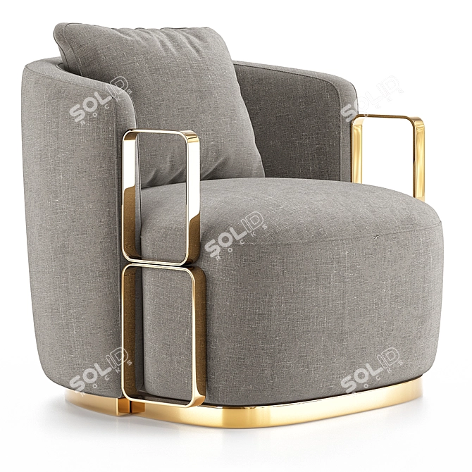 Boho Fabric Armchair with Brass Base 3D model image 1