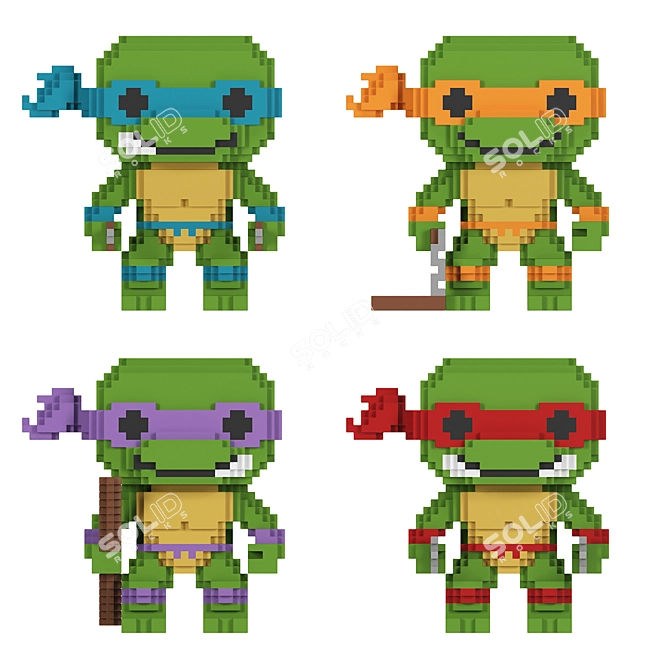 Retro 8-Bit Ninja Turtles Figurines 3D model image 7