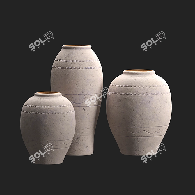 Hand-Painted Blue Terracotta Vases 3D model image 1