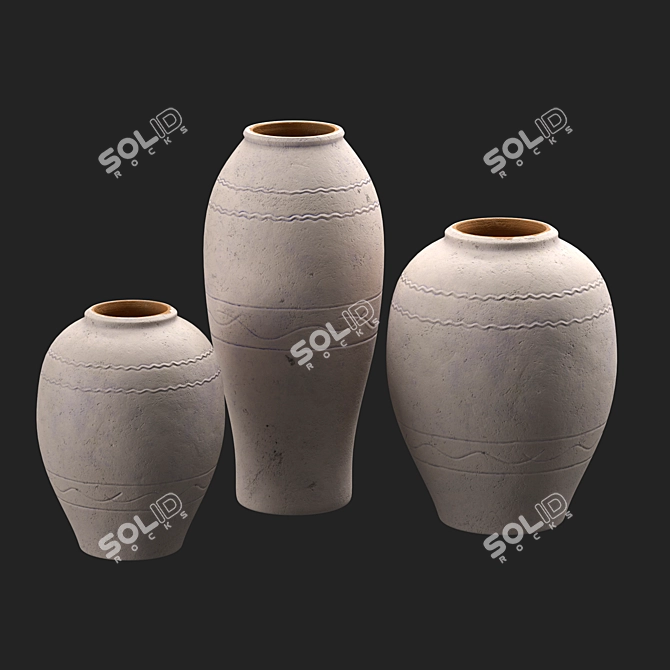 Hand-Painted Blue Terracotta Vases 3D model image 2