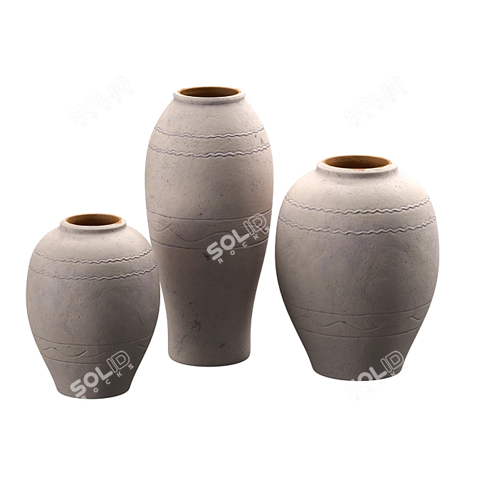 Hand-Painted Blue Terracotta Vases 3D model image 3