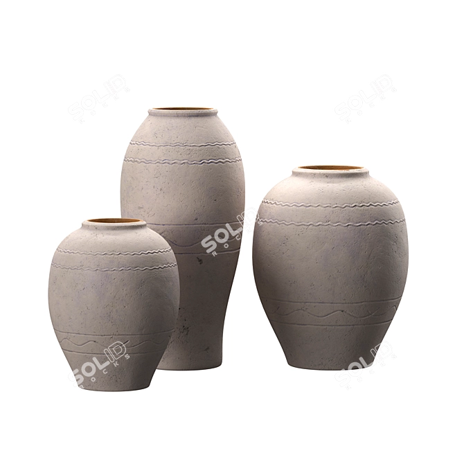 Hand-Painted Blue Terracotta Vases 3D model image 4