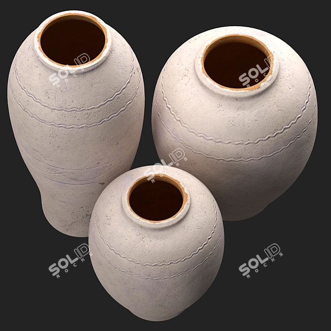 Hand-Painted Blue Terracotta Vases 3D model image 5