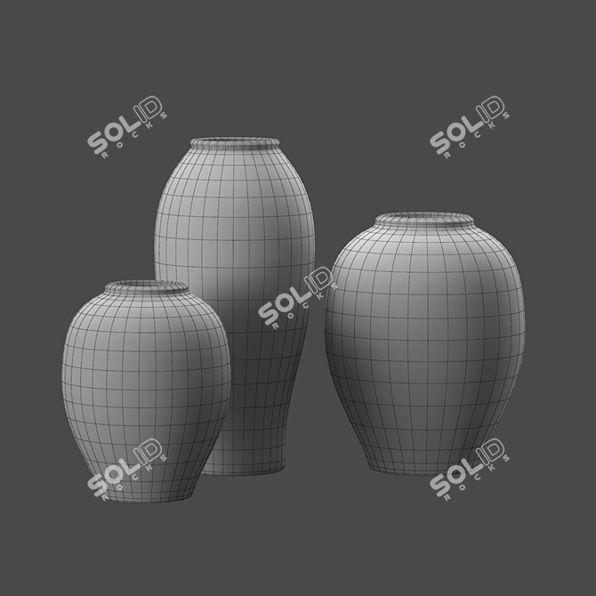 Hand-Painted Blue Terracotta Vases 3D model image 6