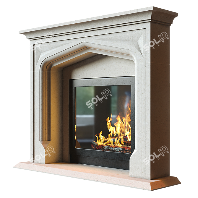 Modern Stone Fireplace with Illuminated Fire 3D model image 2