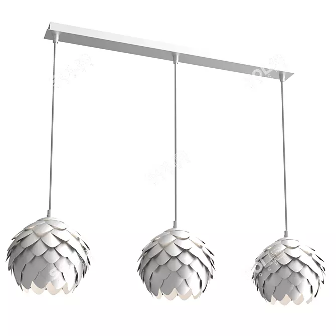 Modern Three-Light Pendant Fixture 3D model image 1