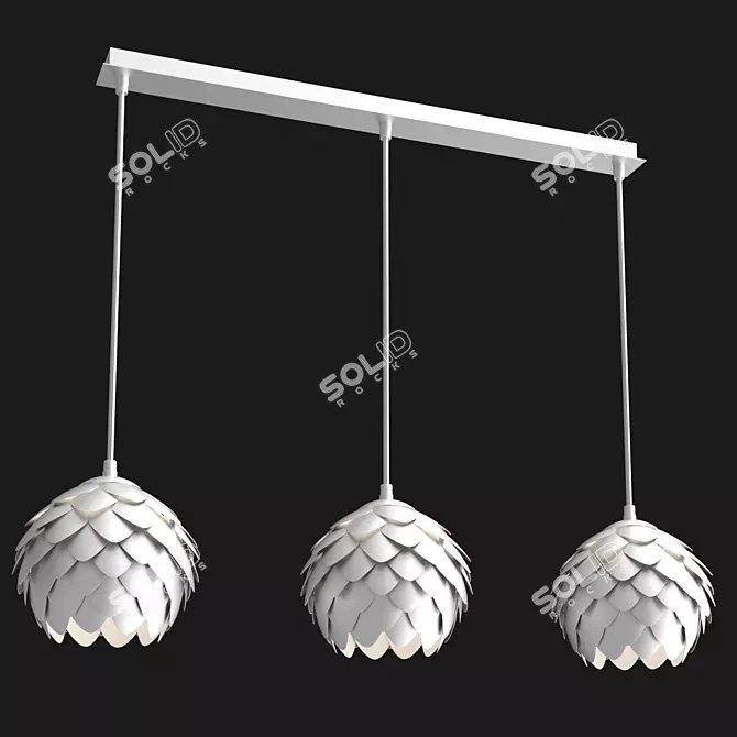 Modern Three-Light Pendant Fixture 3D model image 2