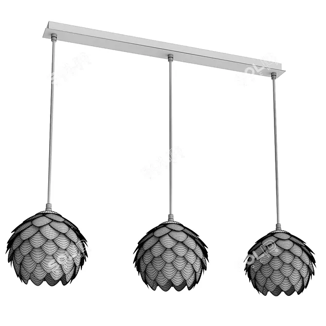 Modern Three-Light Pendant Fixture 3D model image 3