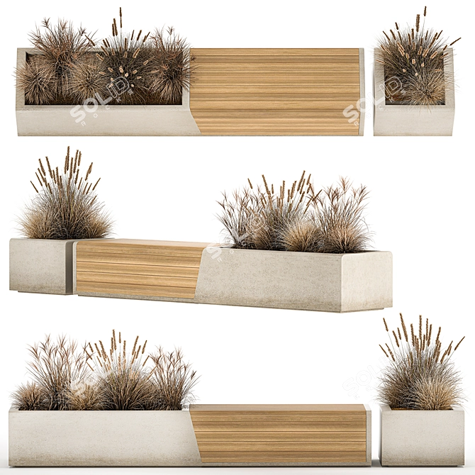 Urban Concrete Bench with Reeds 3D model image 1