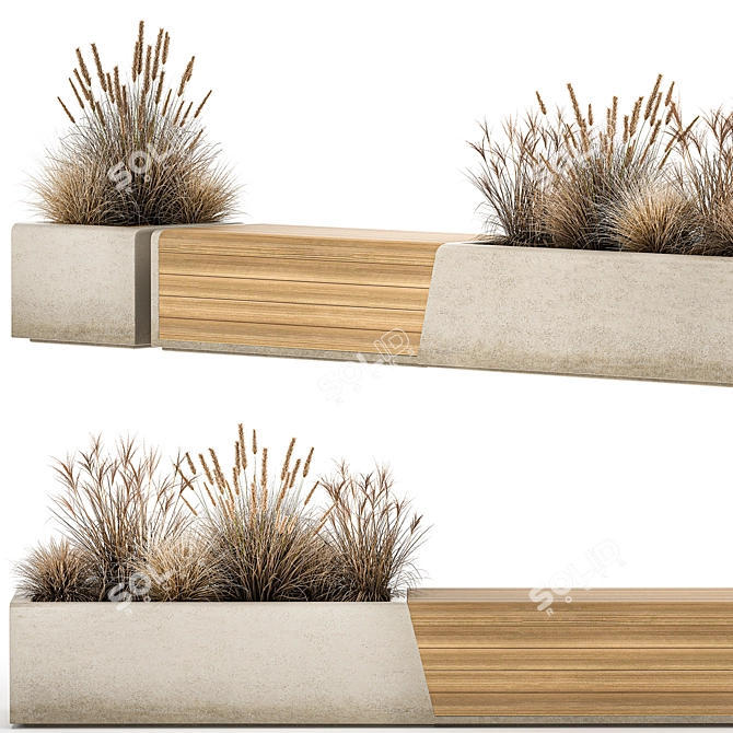 Urban Concrete Bench with Reeds 3D model image 3