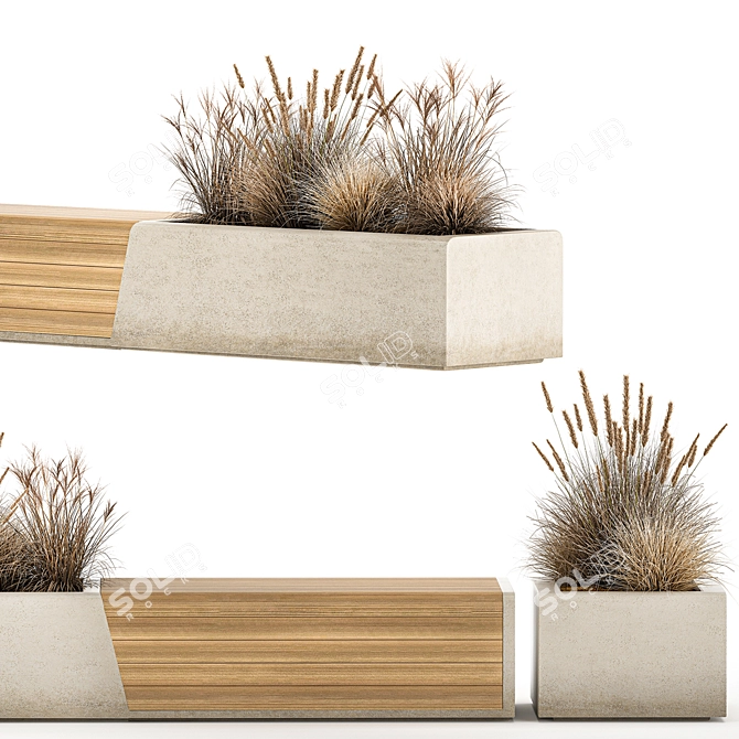 Urban Concrete Bench with Reeds 3D model image 5