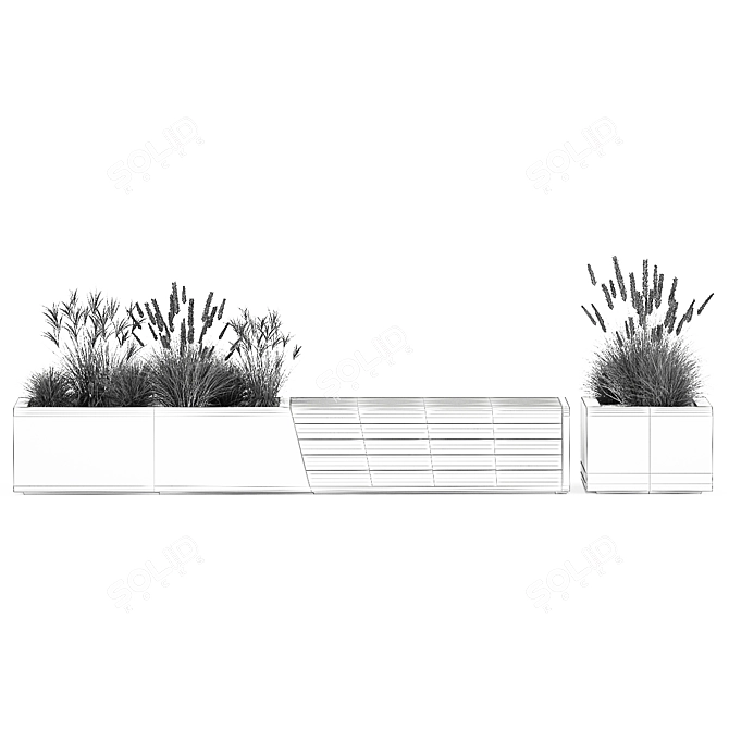 Urban Concrete Bench with Reeds 3D model image 7