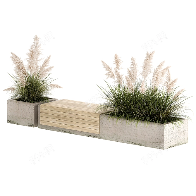 Urban Concrete Bench with Reeds & Pampas Grass 3D model image 5