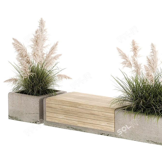 Urban Concrete Bench with Reeds & Pampas Grass 3D model image 6