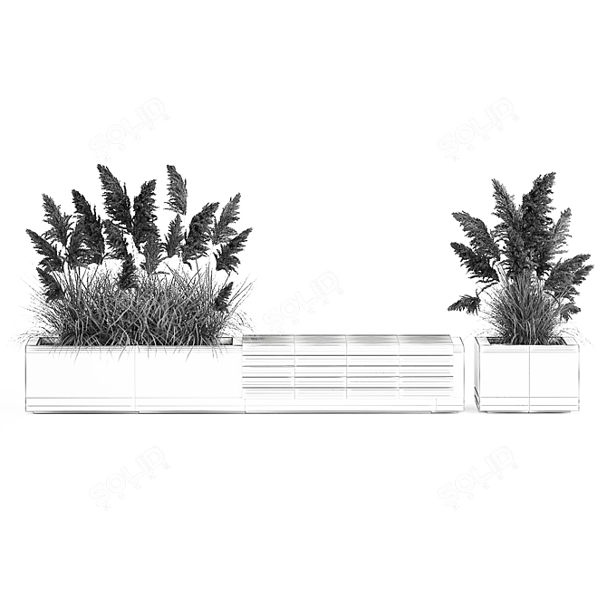 Urban Concrete Bench with Reeds & Pampas Grass 3D model image 7