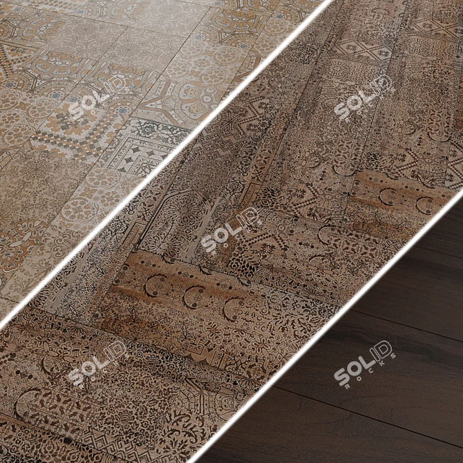 Wood-Effect Ceramic Border Tiles 3D model image 1