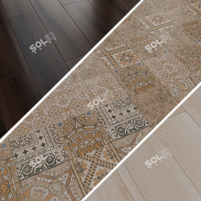 Wood-Effect Ceramic Border Tiles 3D model image 3