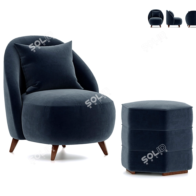 Modern Henri Armchair & Lyla Footstool 3D model image 1