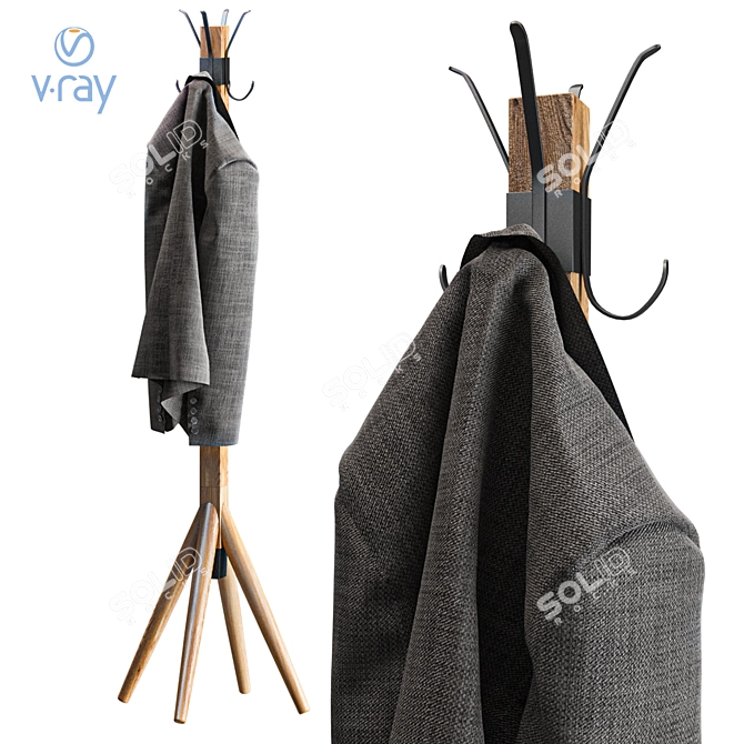 Wooden Coat Stand: Elegant Entryway Organizer 3D model image 1