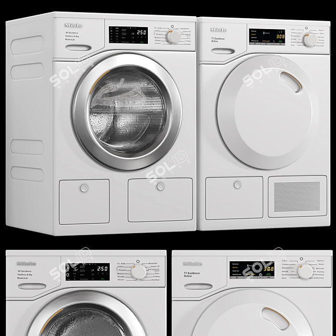 Miele White Washer Dryer Set 3D model image 1