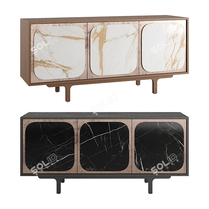 Elegant Wood Glass Sideboard Cabinet 3D model image 1