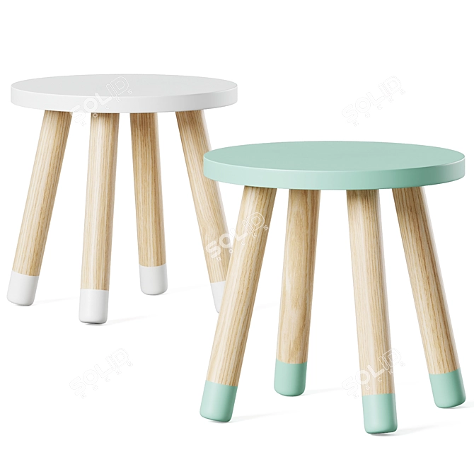 Wooden Kids Table & Stools 3D model image 3