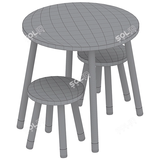 Wooden Kids Table & Stools 3D model image 5