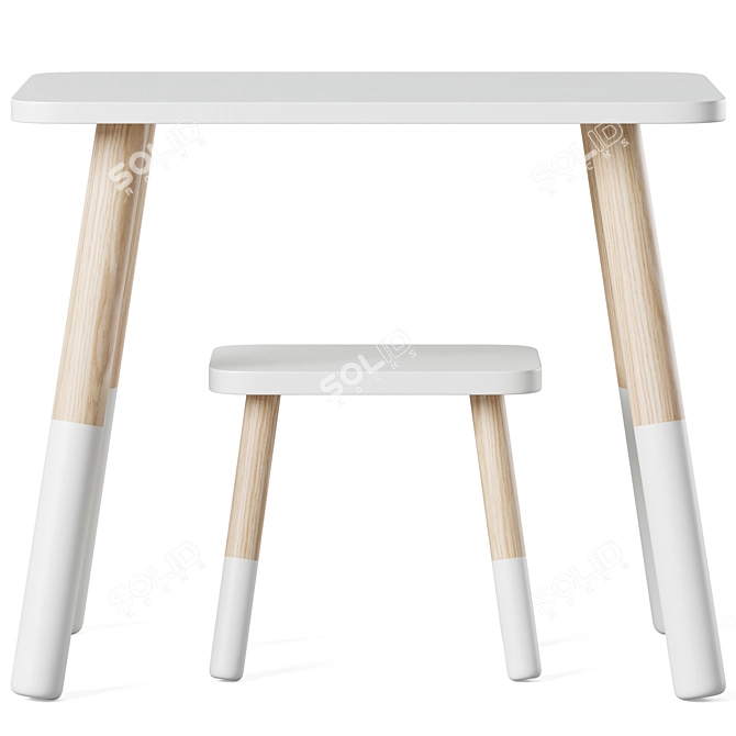 Sklum's Kids Wooden Table Set 3D model image 2