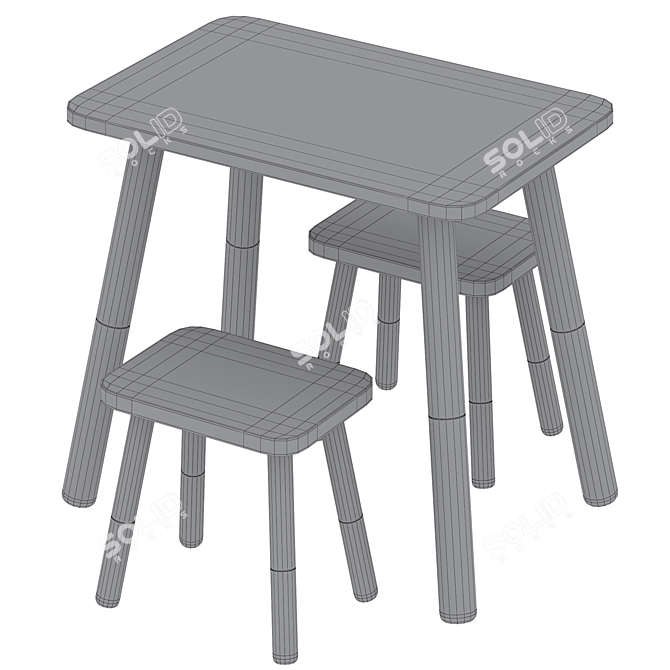 Sklum's Kids Wooden Table Set 3D model image 4