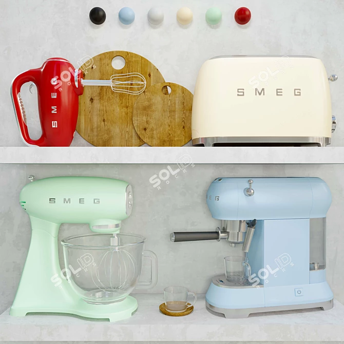 Stylish Smeg Kitchen Appliance Set 3D model image 2