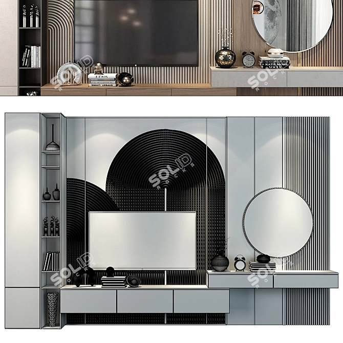 Modern TV Wall Decor Shelf 3D model image 2