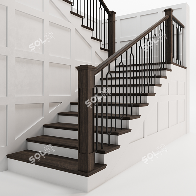 Modern Metal and Wood Staircase 3D model image 2