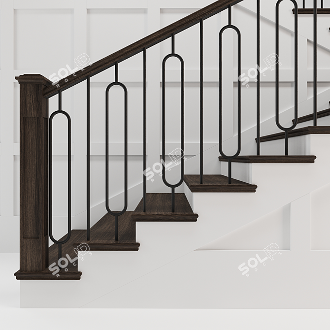 Modern Metal and Wood Staircase 3D model image 3