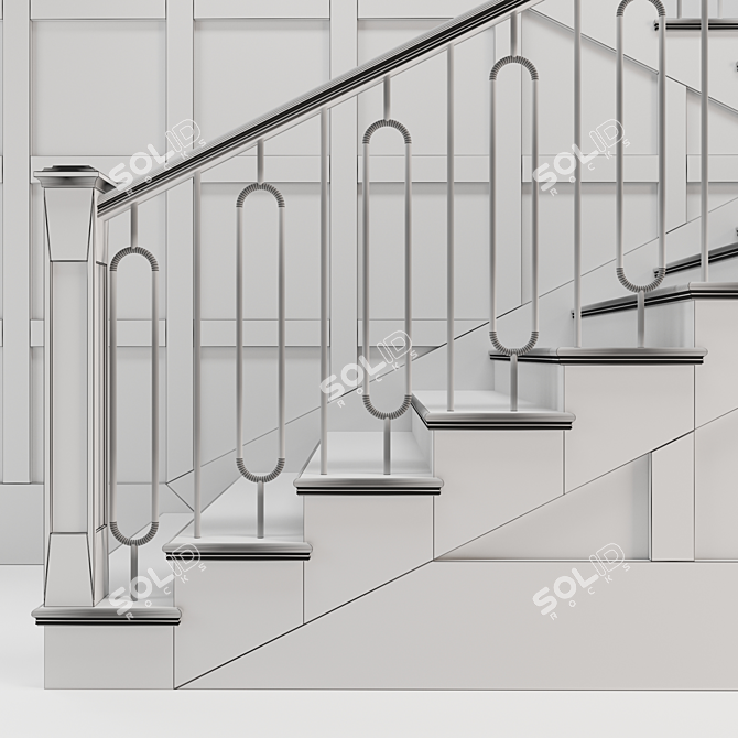 Modern Metal and Wood Staircase 3D model image 6